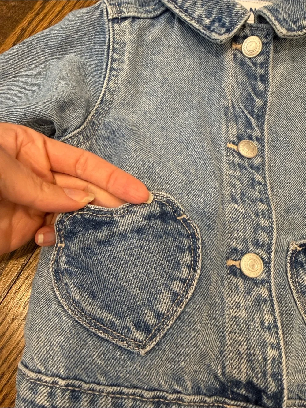 Old Navy Light Blue Kids Denim Jacket with Heart Pockets 18-24 Months